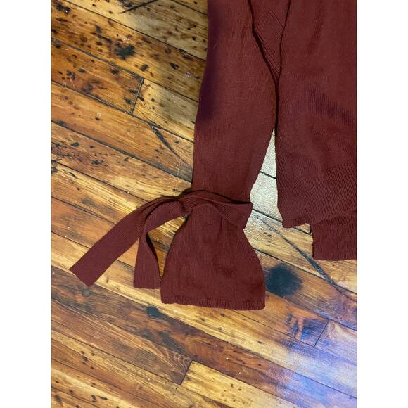 Madewell Tie Cuff Pullover Sweater Burgundy Red Fall Cozy Preppy Knit - Picture 3 of 7